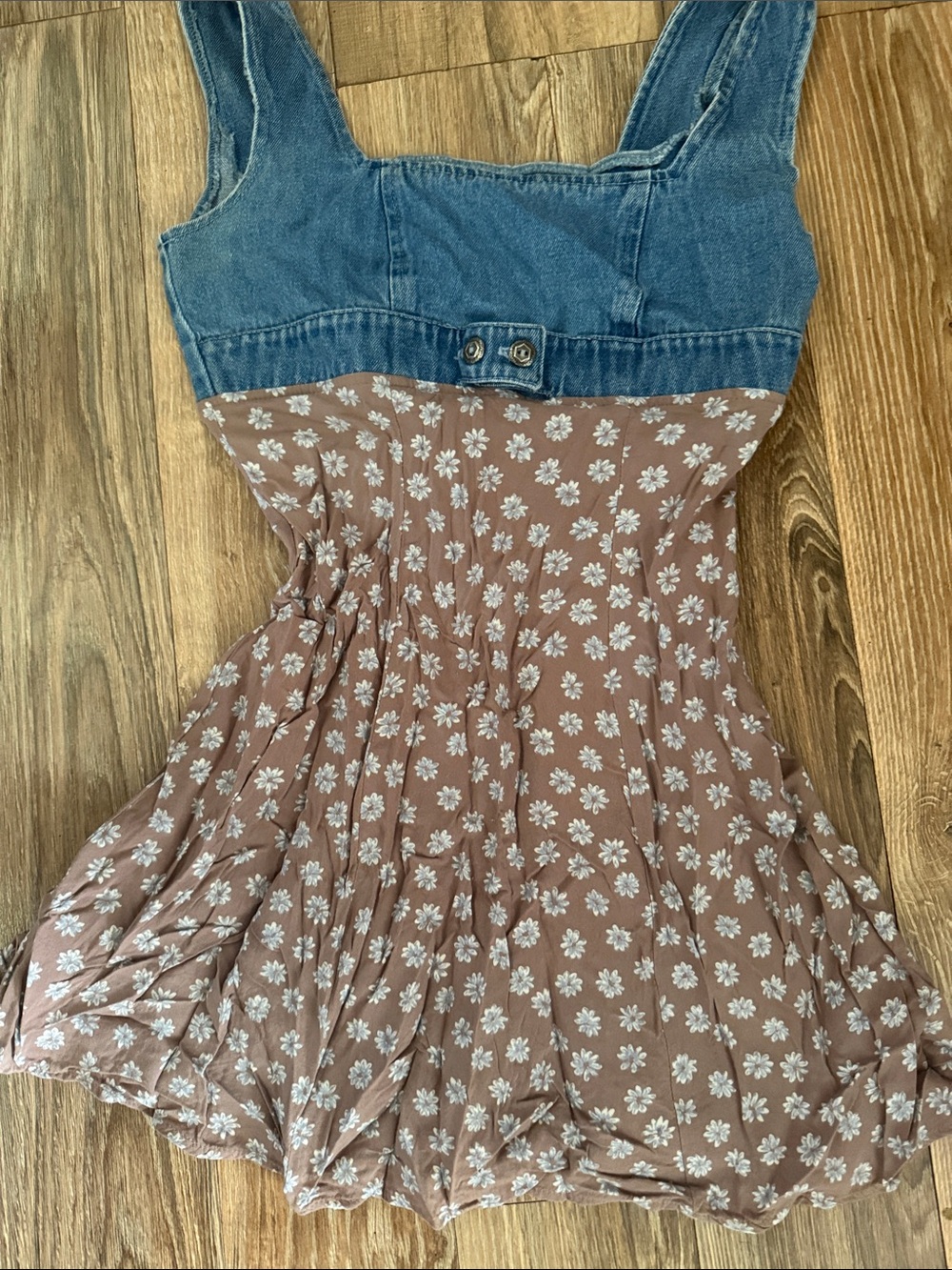 All that Jazz Denim Top Floral Mini Dress in Blue and Brown - Picture 7 of 9